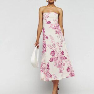 Reformation Arta Strapless Pink & Ivory Floral - Size 6
